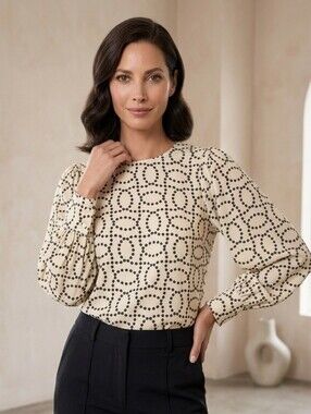 Philosophy Republic Clothing black and ivory swirling beads print top Sz S 100%